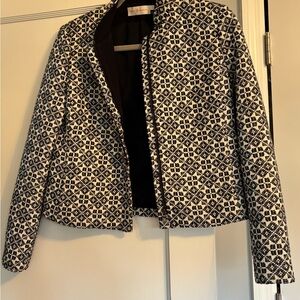 Tory Burch Navy Ivory Geometric Patterned Short Jacket sz 4